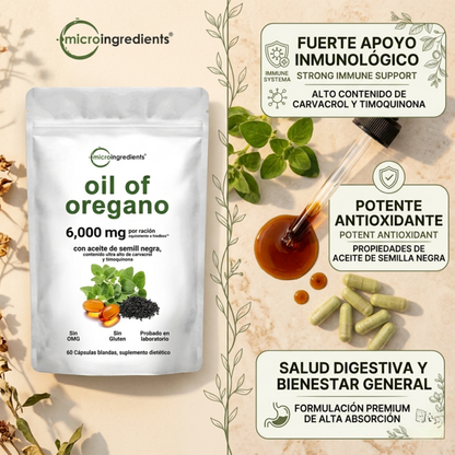 OregaShield™ – Defensa Natural Ultra Potente 6000mg | Carvacrol + Semilla Negra + Timoquinona | Sin Gluten | Sin OMG | 60 Cápsulas