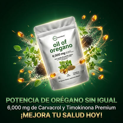 OregaShield™ – Defensa Natural Ultra Potente 6000mg | Carvacrol + Semilla Negra + Timoquinona | Sin Gluten | Sin OMG | 60 Cápsulas