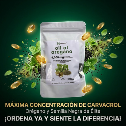 OregaShield™ – Defensa Natural Ultra Potente 6000mg | Carvacrol + Semilla Negra + Timoquinona | Sin Gluten | Sin OMG | 60 Cápsulas